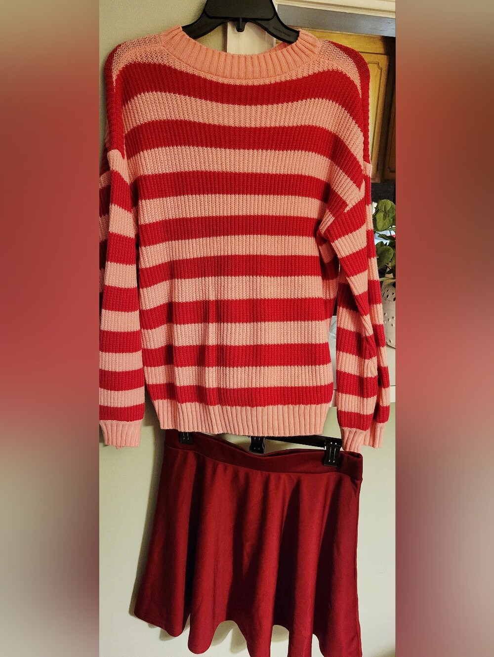 Striped Pink & Red Knit Sweater with Red Skirt. Minion Character Set.